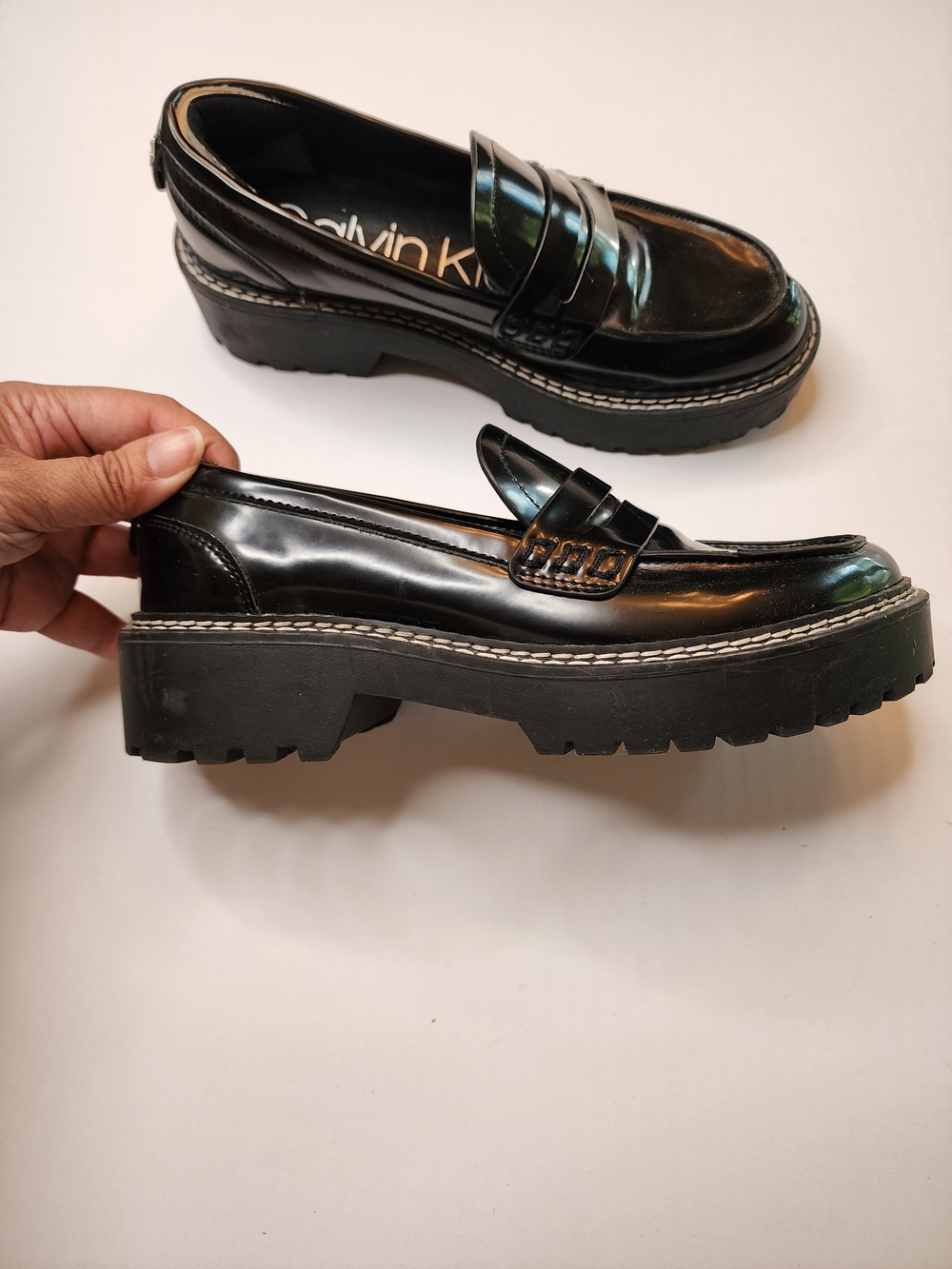 Calvin Klein Black Patent Platform Loafers for Women